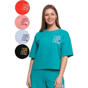 T-SHIRT DAMSKI O LUŹNYM KROJU Z NAPISAMI BD2400-013