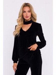 Moe M831 Welurowa bluzka z dekoltem typu halter neck - czarna