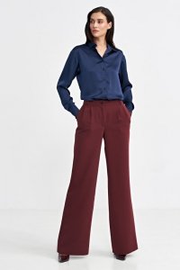 Nife Spodnie z zakładkami, wide leg - bordo - SD102