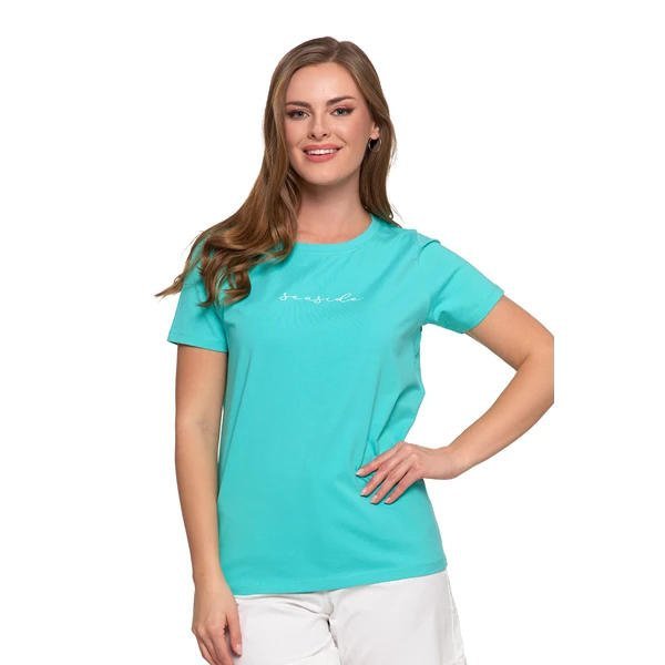 T-SHIRT DAMSKI BAWEŁNIANY KLASYCZNY Z NAPISEM BD1500-019