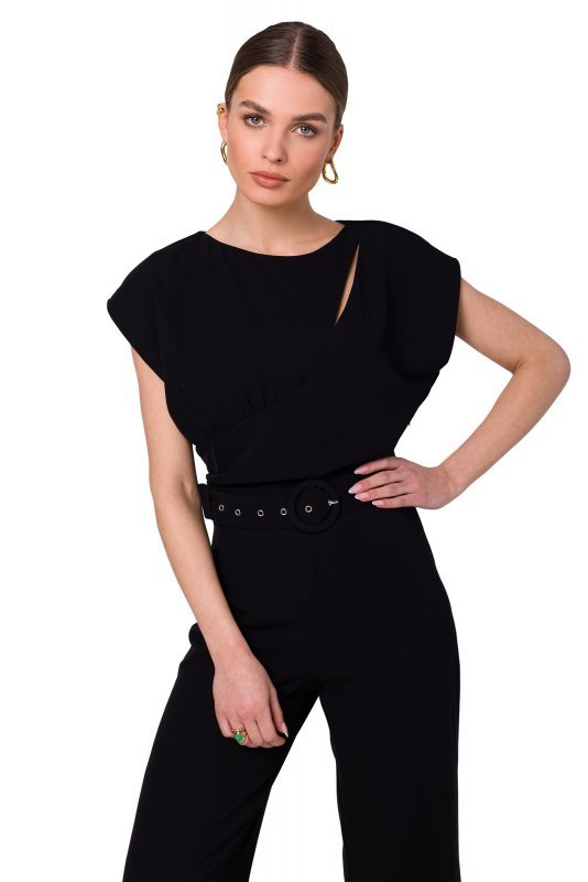 Stylove S339 Kombinezon z rozcięciem w dekolcie - czarny