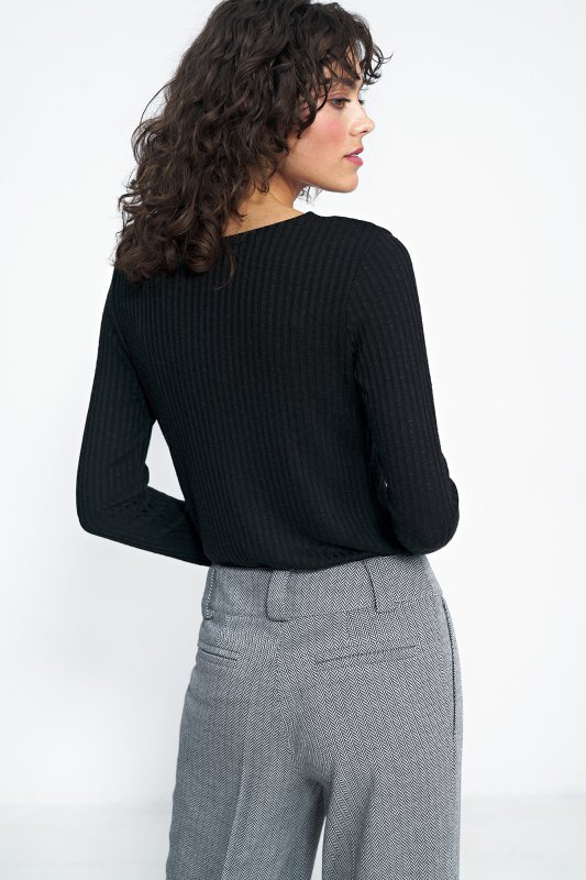 Nife Spodnie wide leg w czarną jodełkę - SD82