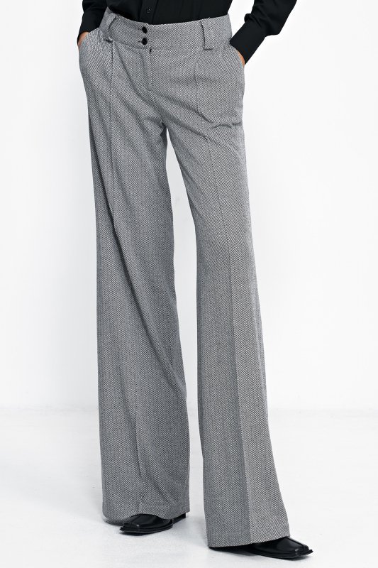 Nife Spodnie wide leg w czarną jodełkę - SD82