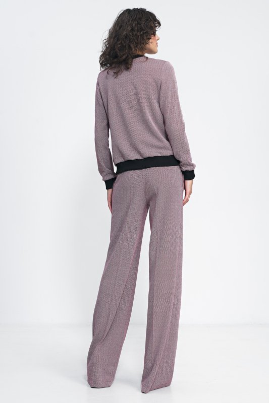 Nife Spodnie wide leg w bordową jodełkę - SD82