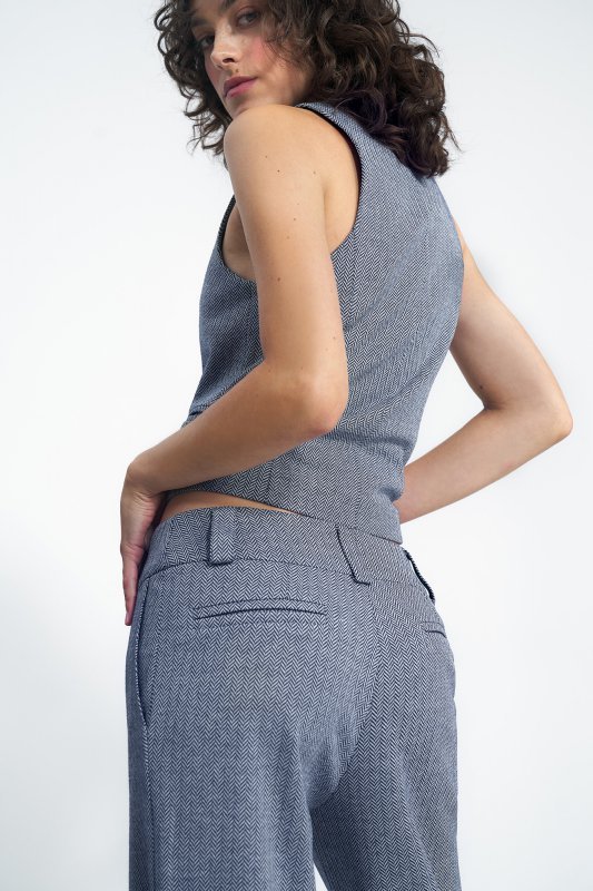 Nife Spodnie wide leg w granatową jodełkę - SD82