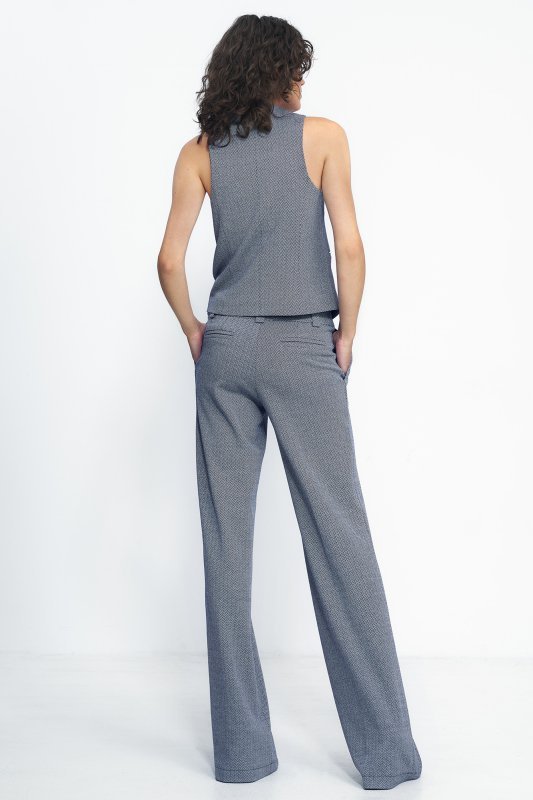 Nife Spodnie wide leg w granatową jodełkę - SD82