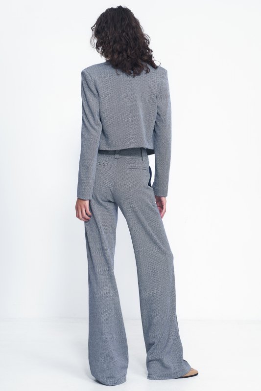 Nife Spodnie wide leg w granatową jodełkę - SD82