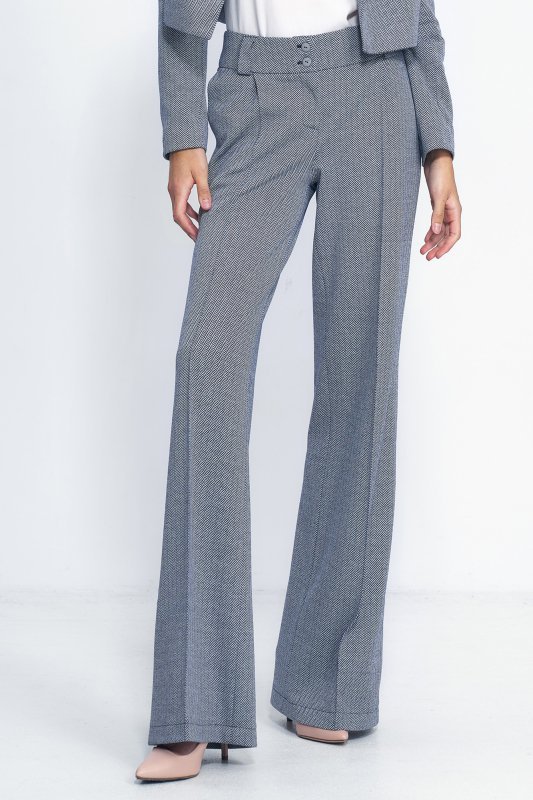 Nife Spodnie wide leg w granatową jodełkę - SD82