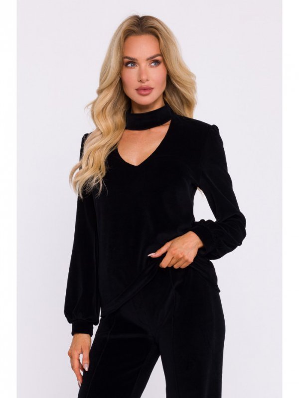 Moe M831 Welurowa bluzka z dekoltem typu halter neck - czarna