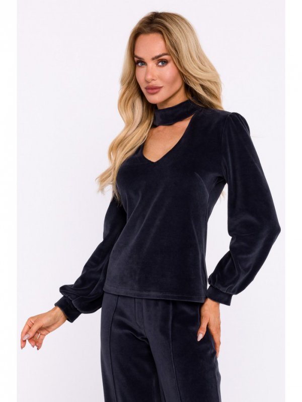Moe M831 Welurowa bluzka z dekoltem typu halter neck - grafitowa
