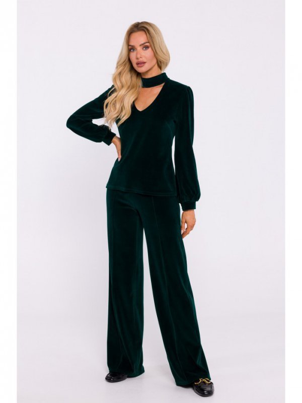 Moe M831 Welurowa bluzka z dekoltem typu halter neck - zielona