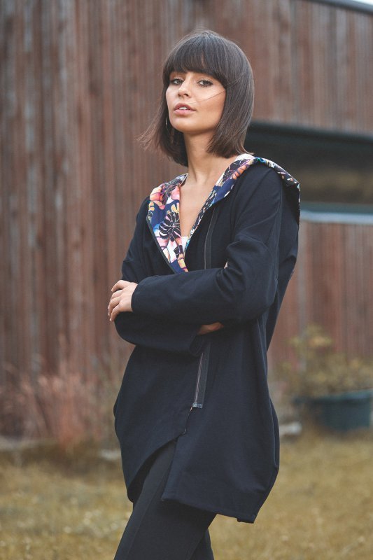 BeWear B091 Bluza z kapturem i zamkiem na skos - czarna