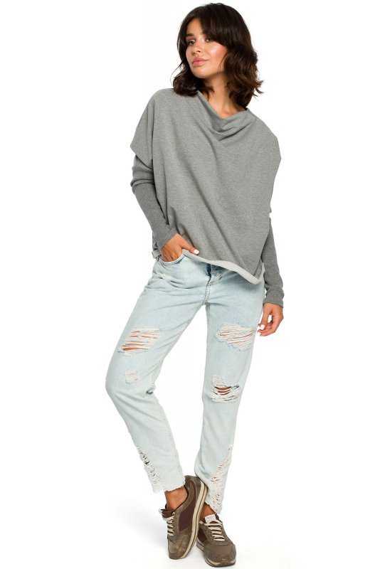 BeWear B094 Bluza z dekoltem z tyłu - szara