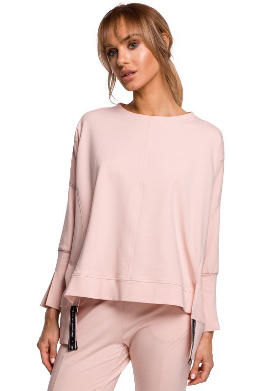 Moe M491 Bluza z rozcięciami na bokach i lampasem - cukierkowy róż