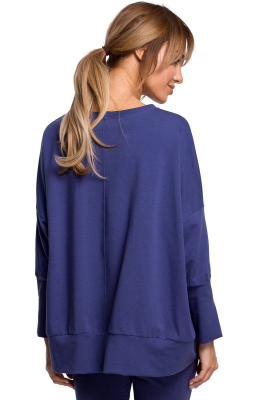 Moe M491 Bluza z rozcięciami na bokach i lampasem - indygo