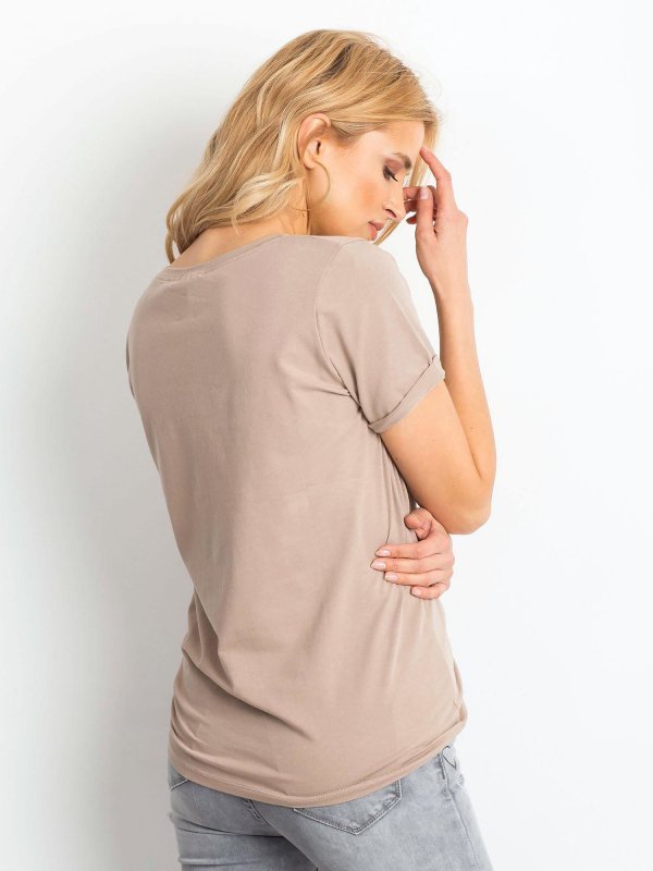 T-shirt-RV-TS-4838.09P-ciemny bezowy rozmiar - M