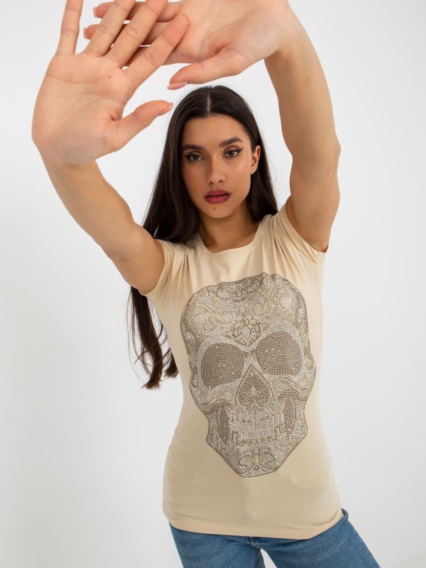 T-shirt-EM-TS-HS-21-532.22P-beżowy rozmiar - M