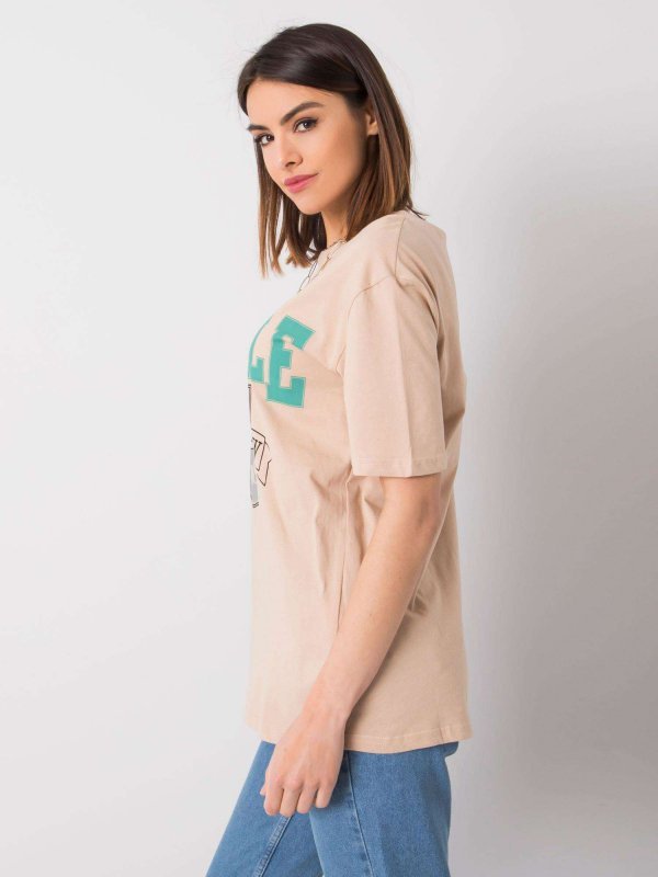 T-shirt-327-TS-6390.69-beżowy rozmiar - M