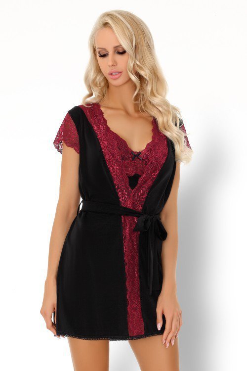 Szlafrok Kumiko LC 90428 Pink Rosses Collection Black Czarny LivCo Corsetti Fashion rozmiar - S/M