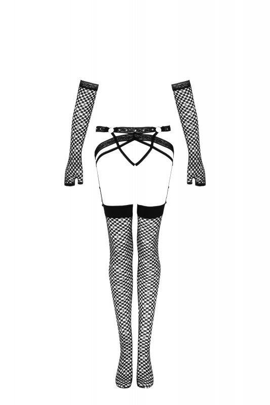 Nemalia Black/Czarny pas z pończochami i rękawiczkami LivCo Corsetti Fashion rozmiar - L/XL