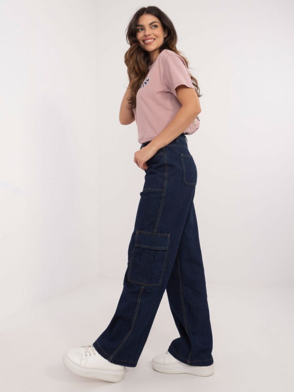 Spodnie jeans-D80016BD62458D282-granatowy rozmiar - S