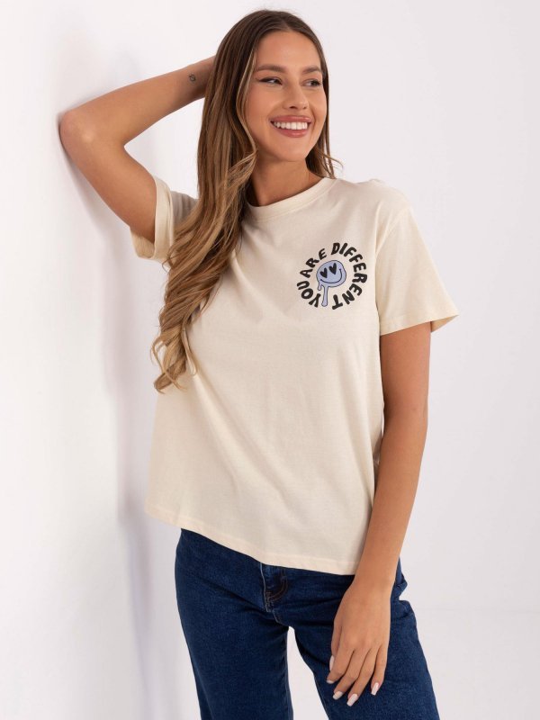 T-shirt-D12022AC02645E-jasny beżowy rozmiar - M