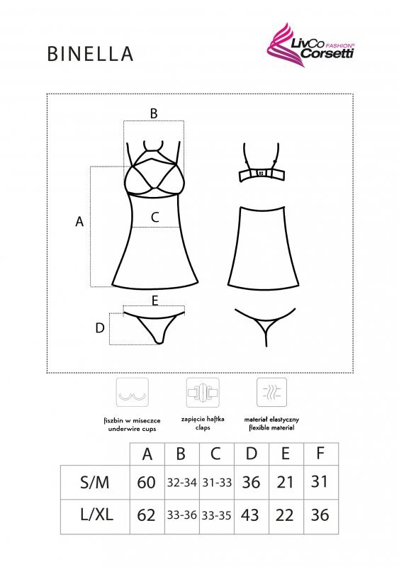 Zmysłowa Koszulka Damska Binella For The Senses Black Czarny Collection LivCo Corsetti Fashion rozmiar - S/M