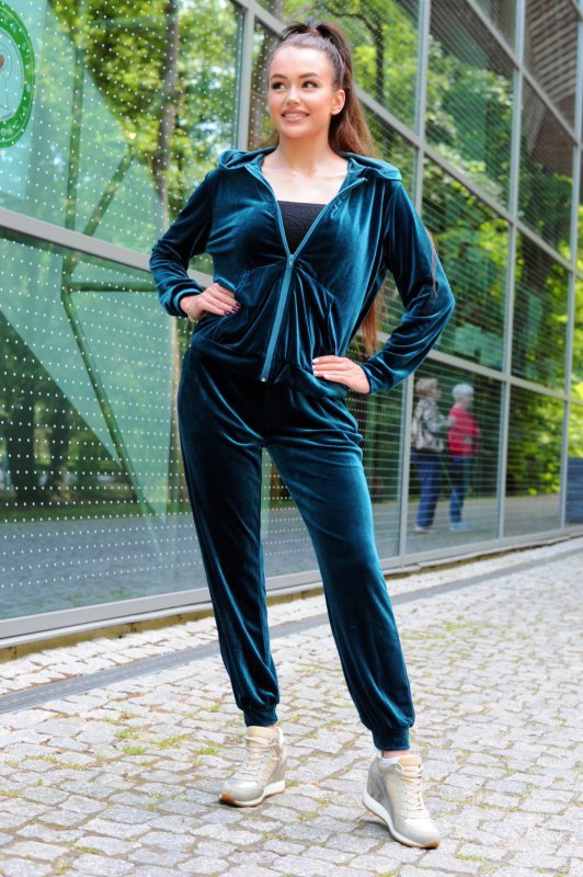 Klindey Turquoise/Turkusowy welurowy komplet dresowy z rozpinaną bluzą Merribel rozmiar - M
