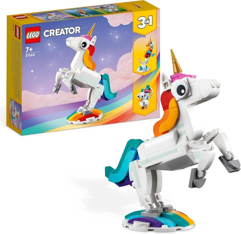  LEGO 31140 Creator 3 w 1 Magiczny jednorożec, Figurka Konika Morskiego i Pawia