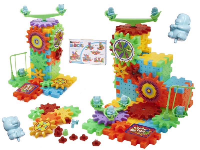 KLOCKI KONSTRUKCYJNE UKŁADANKA EDUKACYJNA ZĘBATKI PLAC ZABAW MAGICAL BLOCKS 81SZT