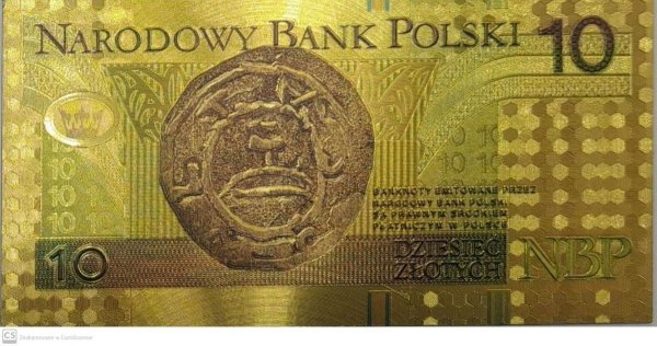 BANKNOT FANTAZYJNY POZŁACANY 10 ZŁOTYCH