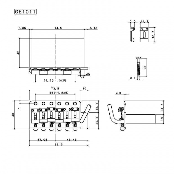 Mostek tremolo GOTOH GE101TS (GD)