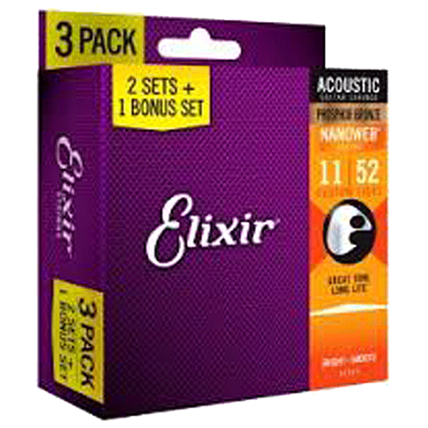 Struny ELIXIR NanoWeb Phosphor Bronze (11-52) 3pck