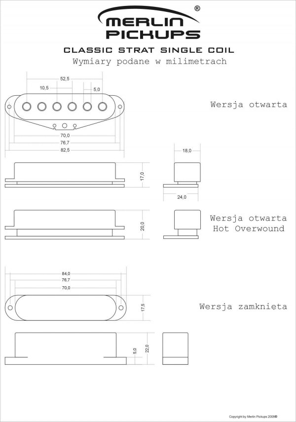 Przetwornik MERLIN Hot Strat (BK, neck)