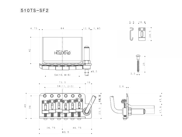 Tremolo GOTOH 510TS-SF2 stalowy blok 42mm (GD)