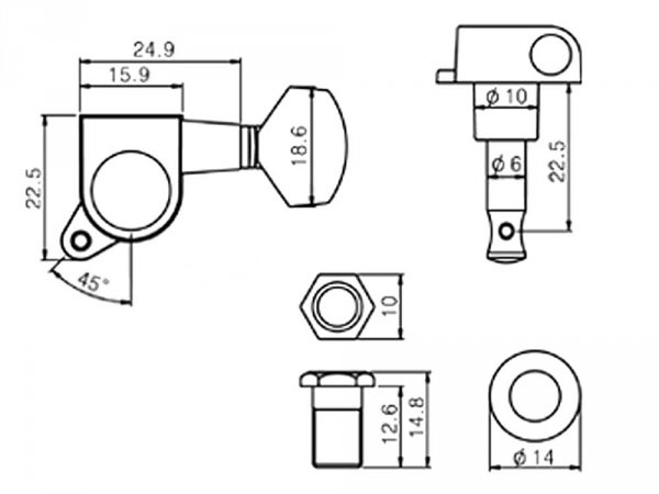 Klucze gitarowe VPARTS VGX-07 (GD, 4+2)