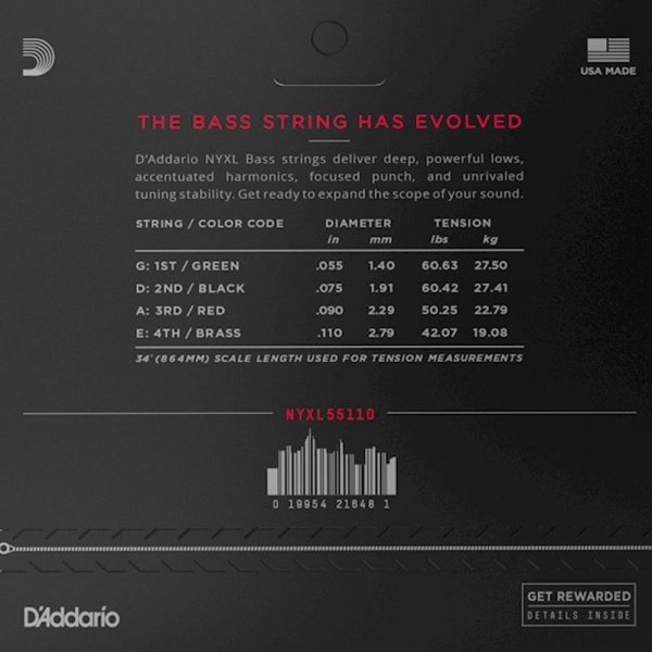 Struny D'ADDARIO Nickel Wound NYXL (55-110)