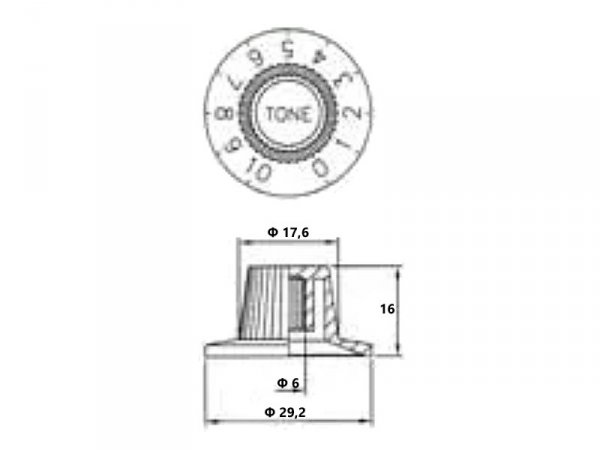 Gałka gitarowa VPARTS VKN-600 Witch Hat Tone (GD)
