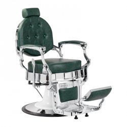 Gabbiano fotel barberski President Zielony z chromowaną ramą