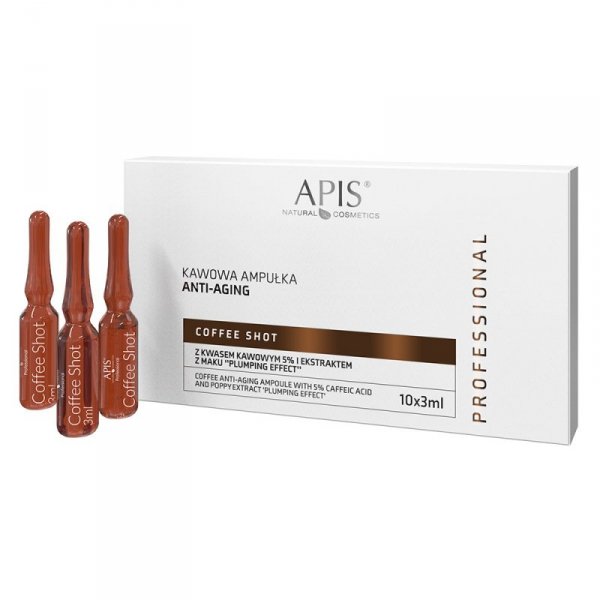Apis coffee shot kawowa ampułka anti-aging z kwasem kawowym i ekstraktem z maku,,plumping efect&quot; 10 x 3,5 ml