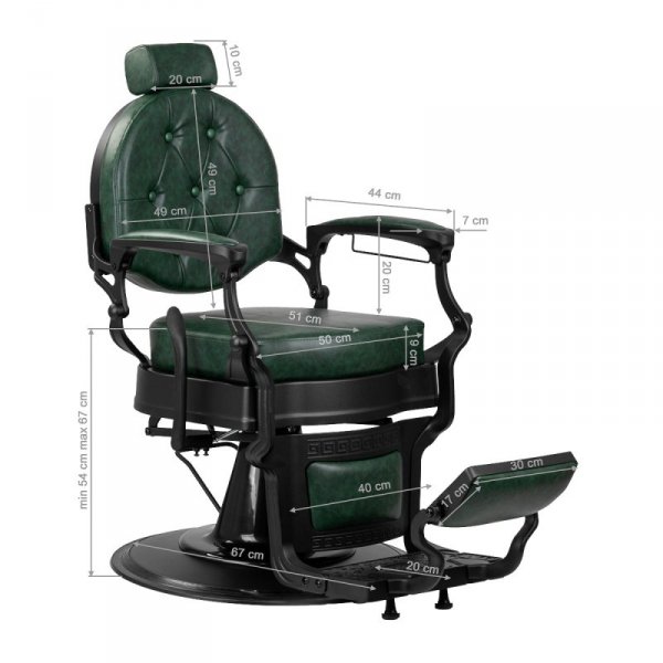 Gabbiano fotel barberski President zielony z czarną ramą