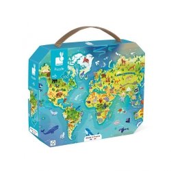 Puzzle w walizce Mapa świata 100 elementów 6+ Made in France, Janod