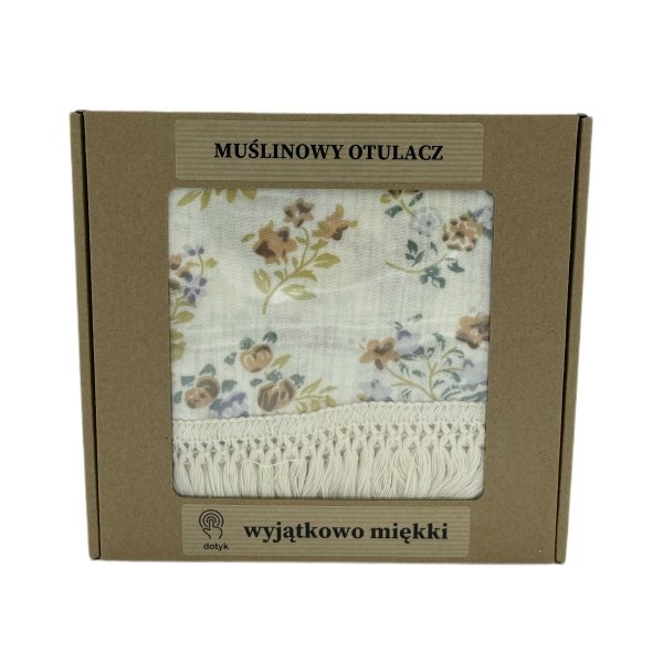 Otulacz muslinowy z frędzlami 100cm x120cm Oliwka www.tuliki.pl