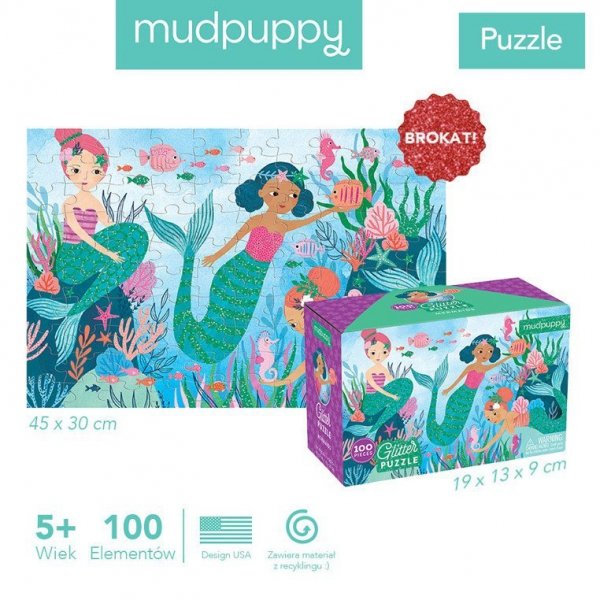 Mudpuppy Puzzle z brokatem Syrenki 100 elementów 5
