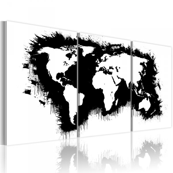 Obraz - Mapa świata w czerni i bieli
