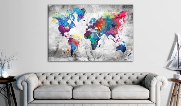 Obraz na korku - Mapa świata: Szary styl [Mapa korkowa]
