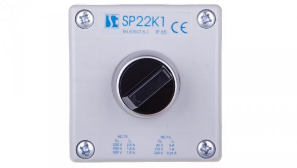 Kaseta sterownicza 1-otworowa pokrętło dwupołożeniowe IP65 przepust PG-G20W01 szara SP22K106-2