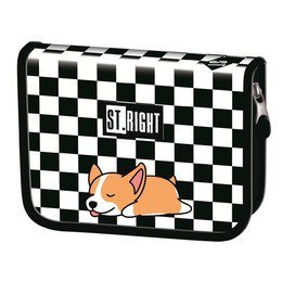 Piórnik dwuklapkowy Piesek Sleepy Corgi Kratka Szachownica