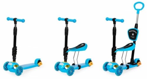 Hulajnoga trójkołowa balansowa led 3w1 świecące kółka - Niebieska ECOTOYS