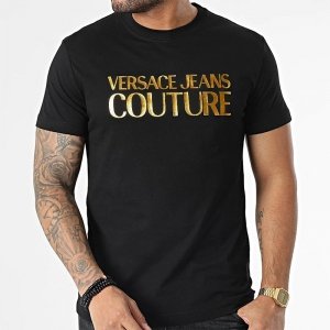 Versace Jeans Couture t-shirt koszulka męska czarna złoty nadruk 74GAHT01
